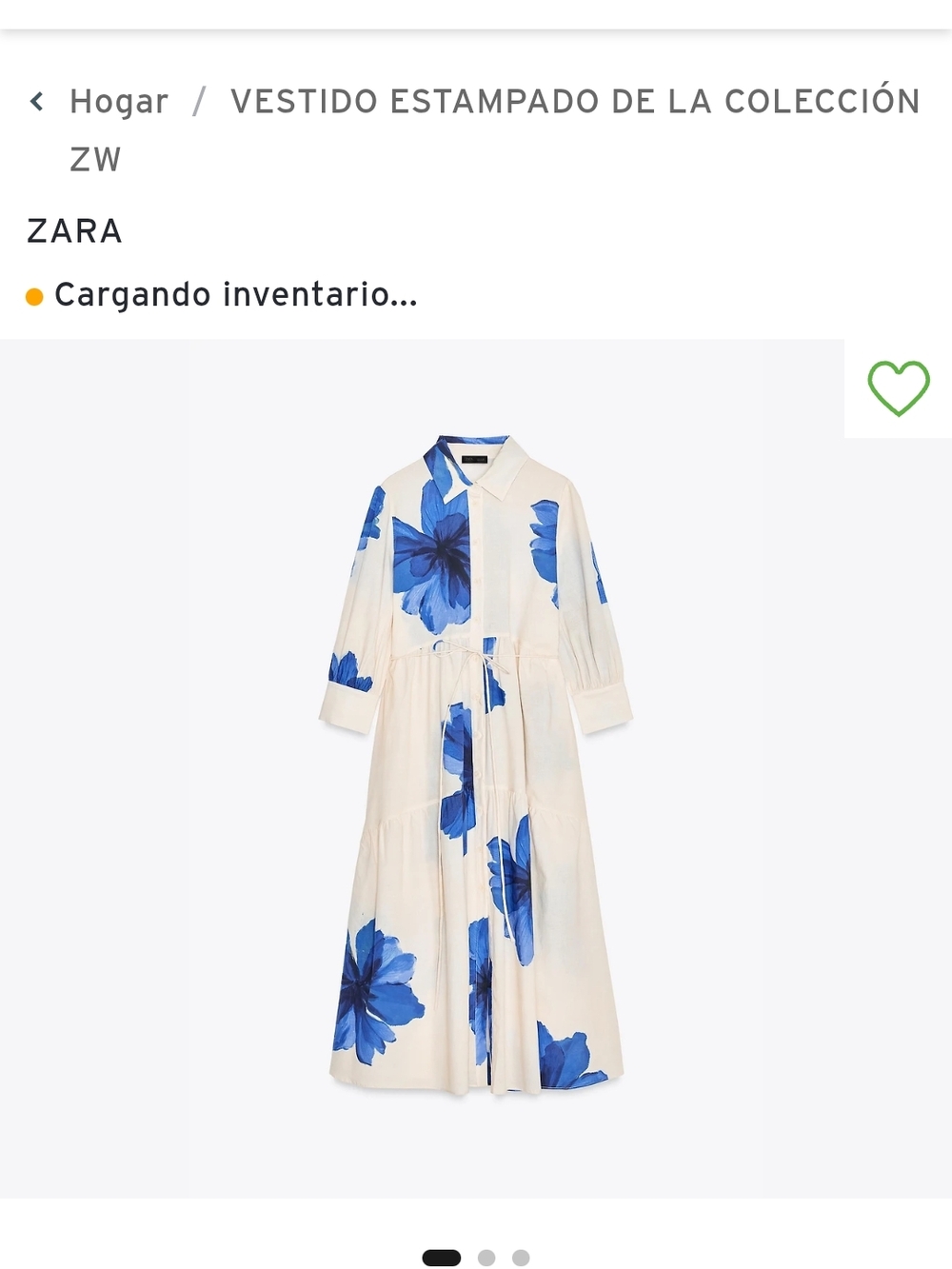 Zara Cream Shirt Dress with Large Blue Floral Motif